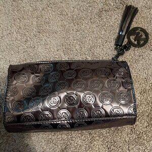 Michael Kors Gunmetal Metallic Cosmetic Bag